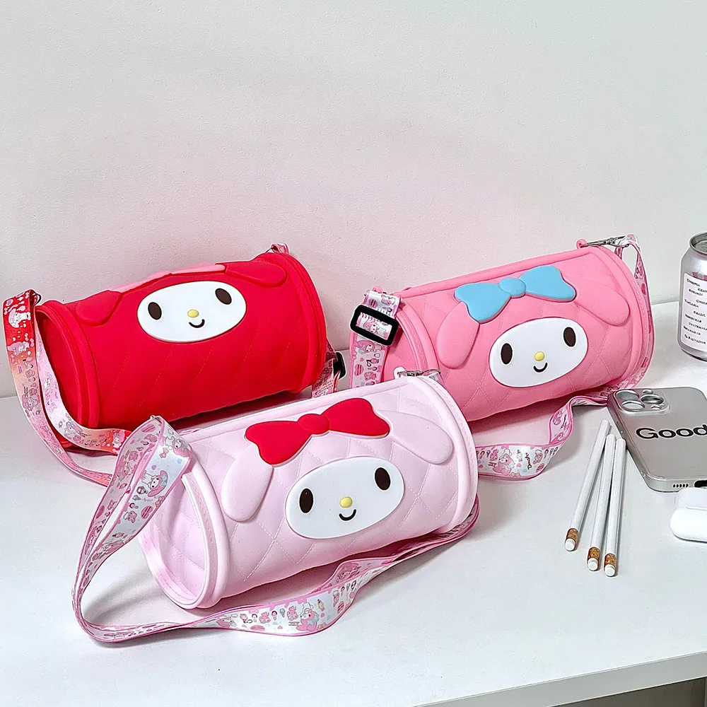 Mymelody Cylinder Silicone Bag Sanrio Messenger Bag Cute Cartoon Waterproof Pouch Children's Coin Purse Kawaii Fashion Backpacks bag strap cotton fashion wide replacement woman purse straps for crossbody messenger shoulder bag adjustable belts