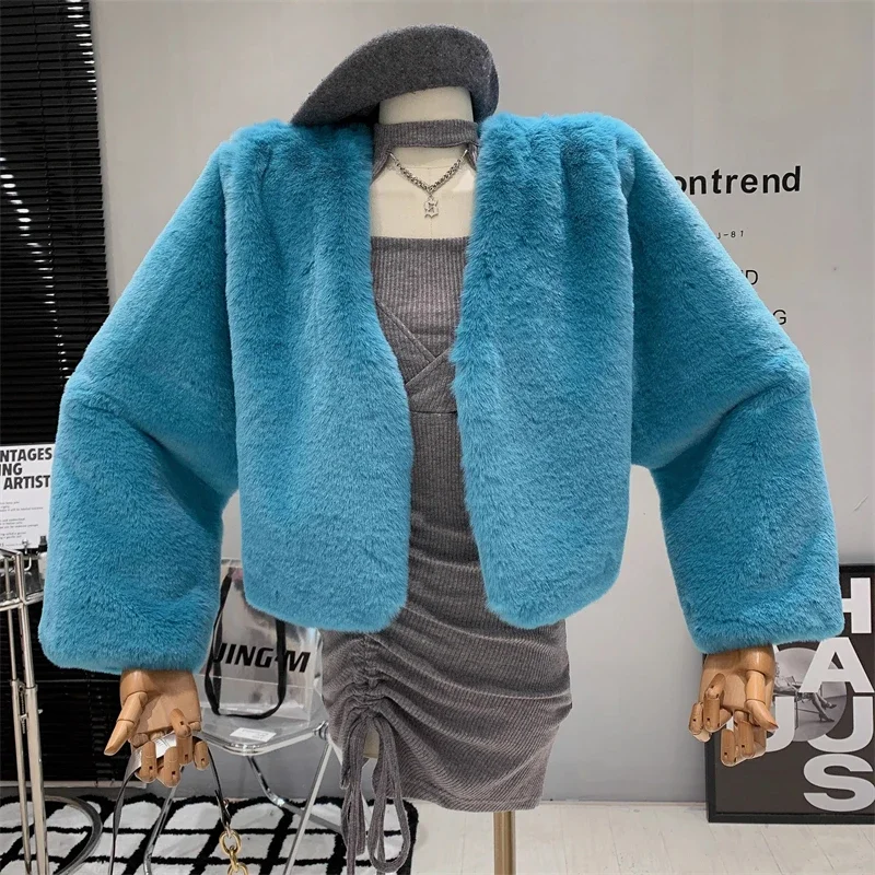 FANIECES Autumn Winter Imitation Fur Women Short Coat Cardigan Tops Casual Streetwear Solid Plush Jacket Faux Fur Flurry Outwear