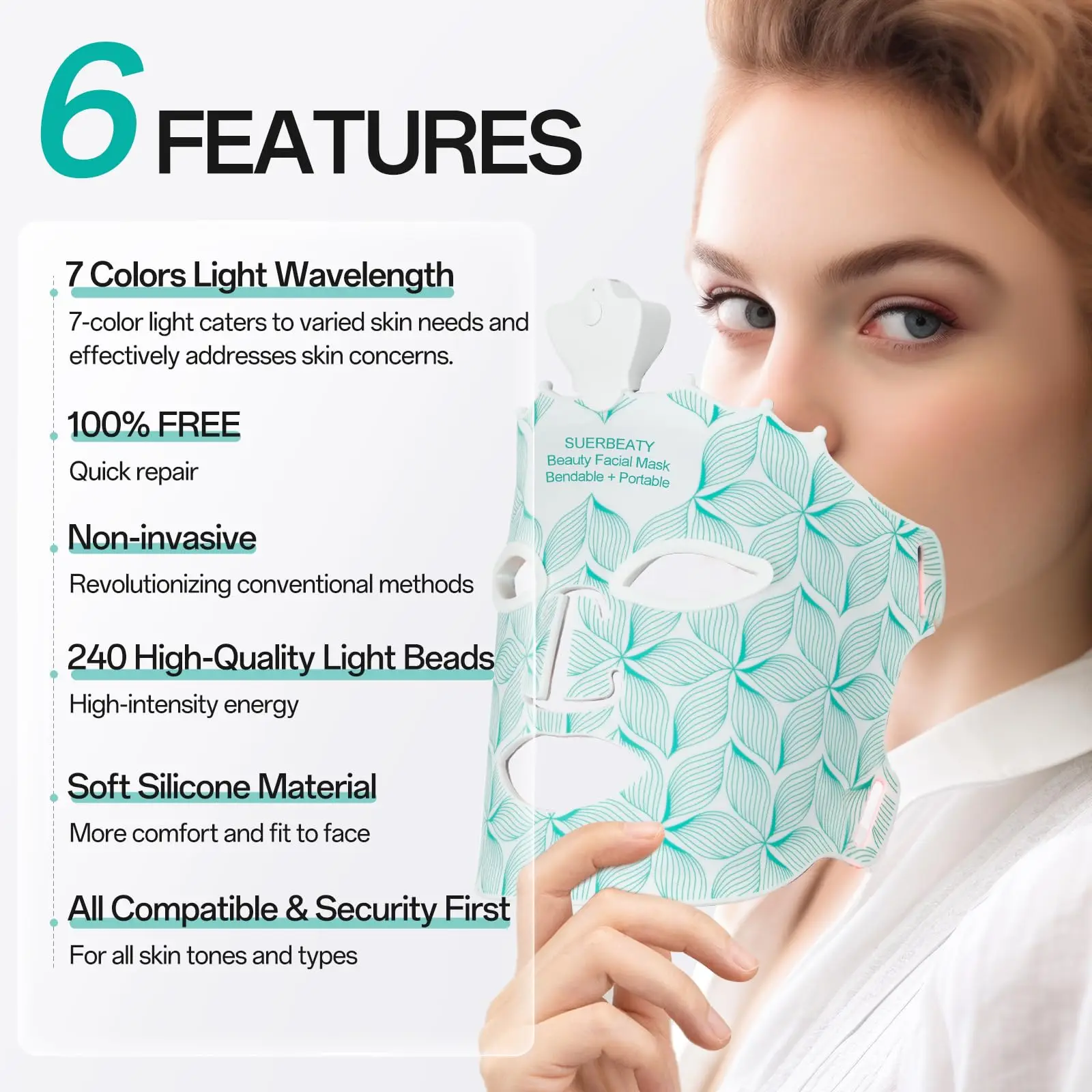 7 Colors Led Light Therapy Facial Mask, Face Light Therapy Mask for Face, Anti-Aging Reduce Wrinkles Infrared Rejuvenation