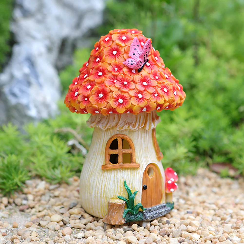 

Resin Scene Mushroom House Adornment Mushroom House Solar Lamp Garden Mushroom House Decor