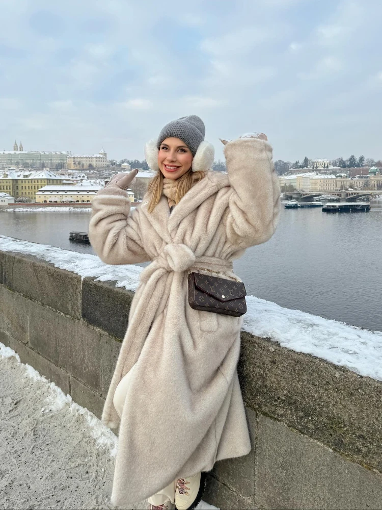 Cosy Chic Long Faux Fur Coat with Hood