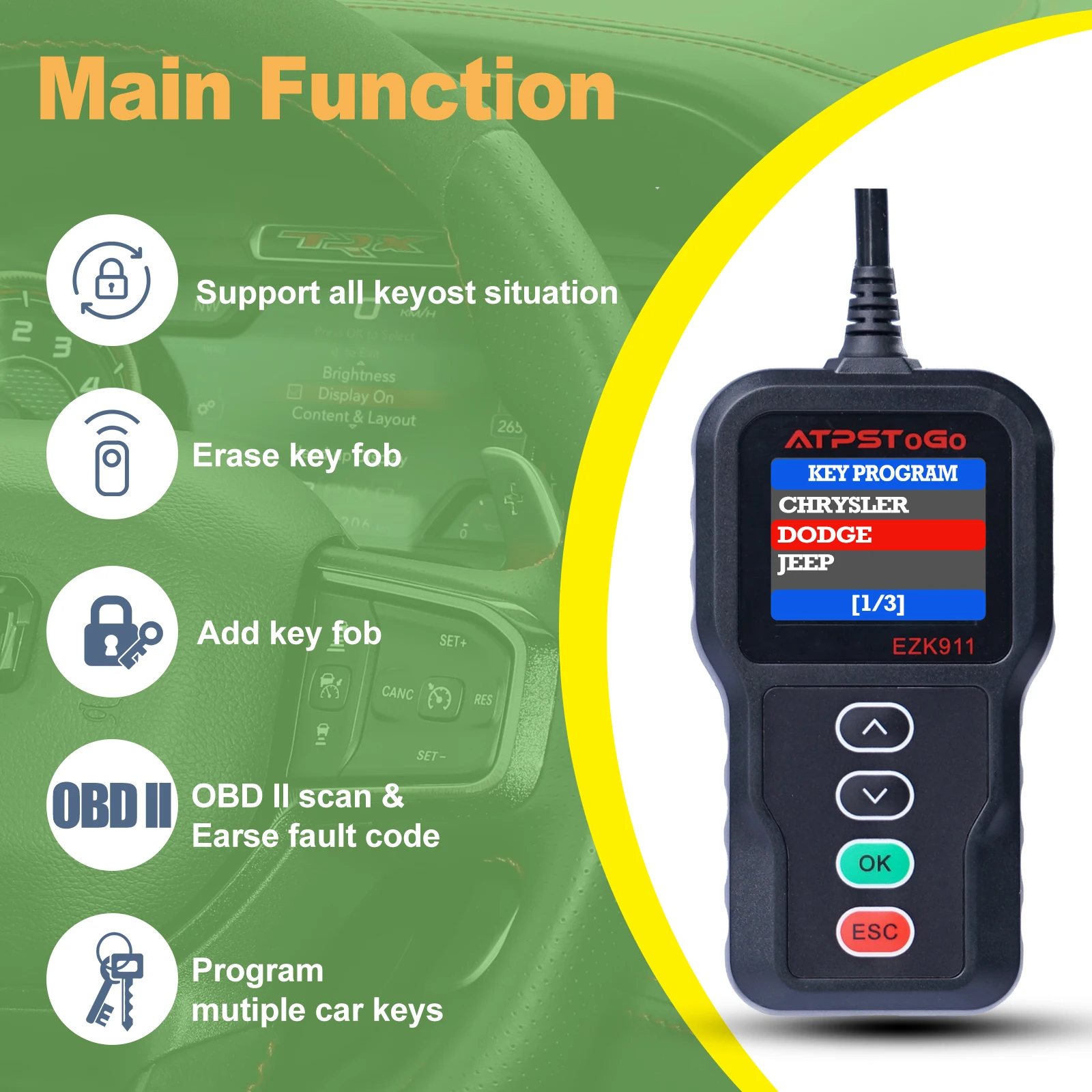 ATPSTOGO 2 pcs New Key fob And Programmer tool for 2005-2015 Dodge Charger Challenger Journey Paogramming key fob