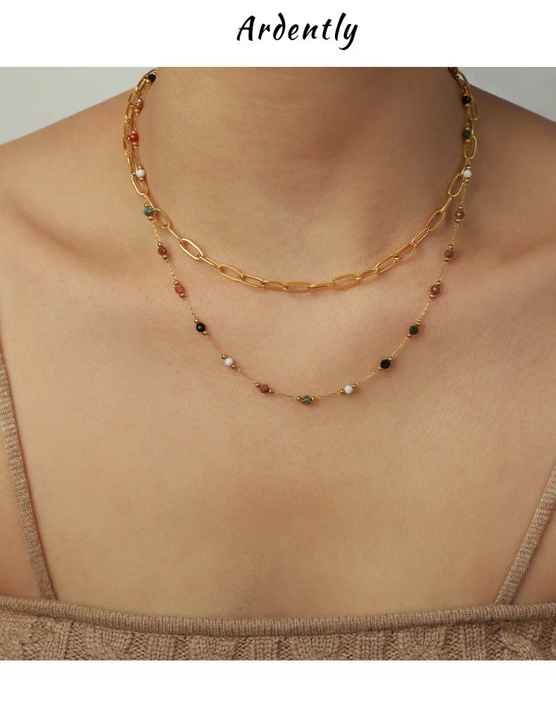 Malachit Anhänger Halskette Für Frauen Edelstahl Vergoldet Naturstein Perlen Weiblichen Kette Halsketten Luxus Frau Schmuck – Detail 4