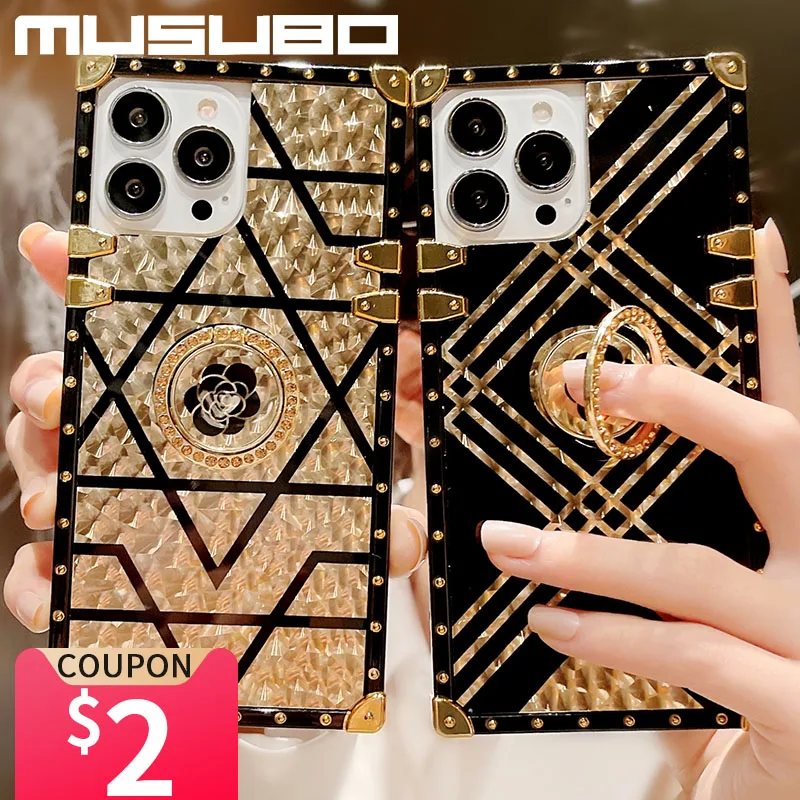 Роскошный золотой чехол Musubo для iPhone 13 Pro 12 Max 11 XR чехол-подставка с кольцом Fundas iPhon Xs