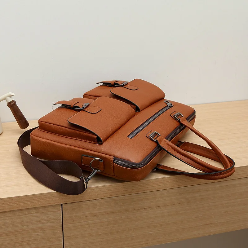 New Men's Business Laptop Messenger Bag Crossbody Bag with Multiple Pockets Waterproof Office Work Commuter Bag