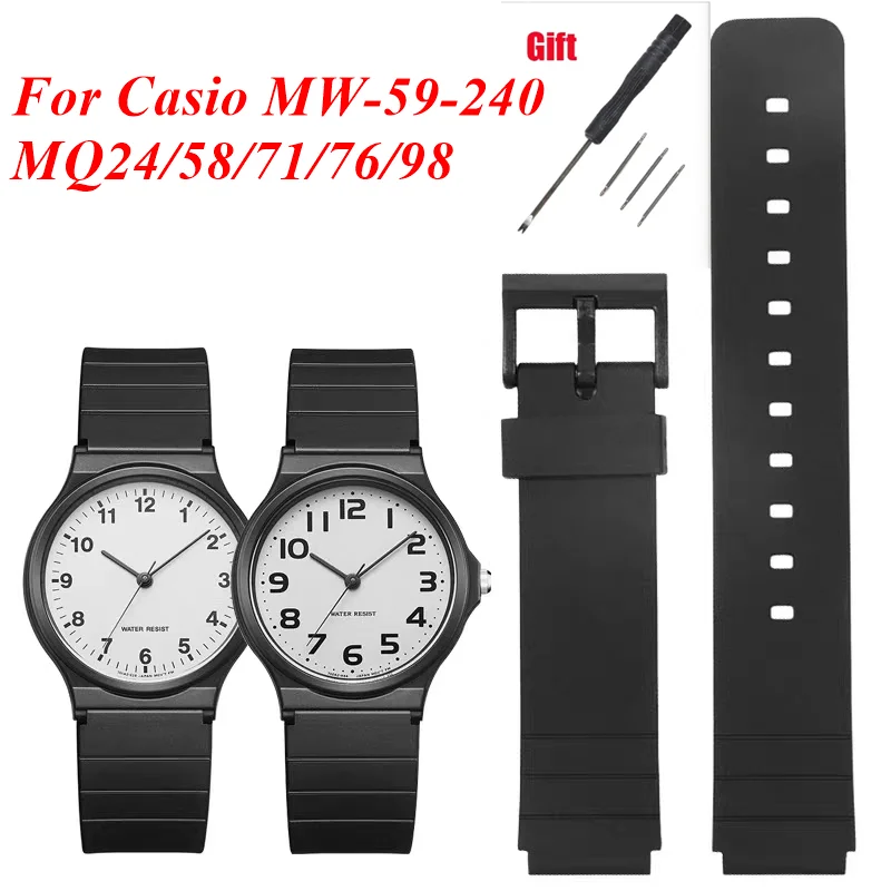 Für Casio MQ24/MQ71/MQ76/MQ58 Harz-Gummi-Uhrenarmband, 16 mm, Herren- und Damenarmband, wasserdichtes Sportarmband, Ersatzteile, Werkzeug