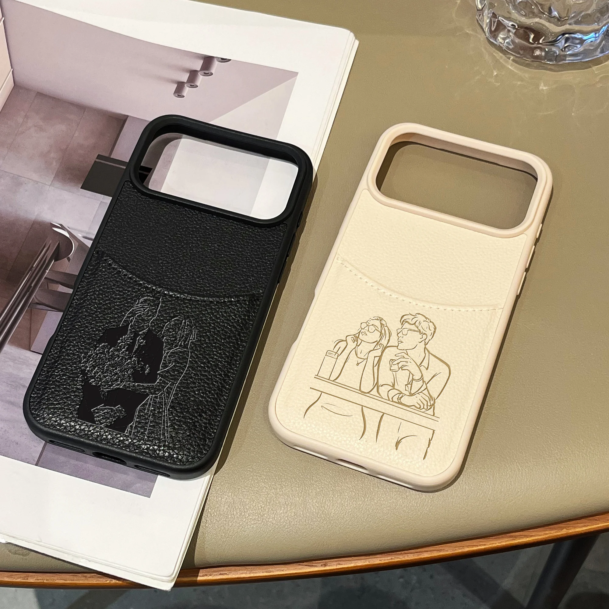 Custom Photo Sketch Lines Insertable Card Faux Leather Case for thumbnail 3