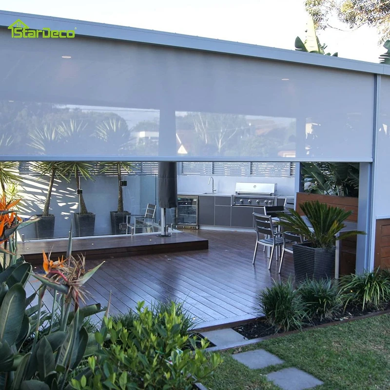 Electric Outdoor Windproof Roller Blinds with Cover Zipper Guide Technology Motorized Suit for Balcony Garage