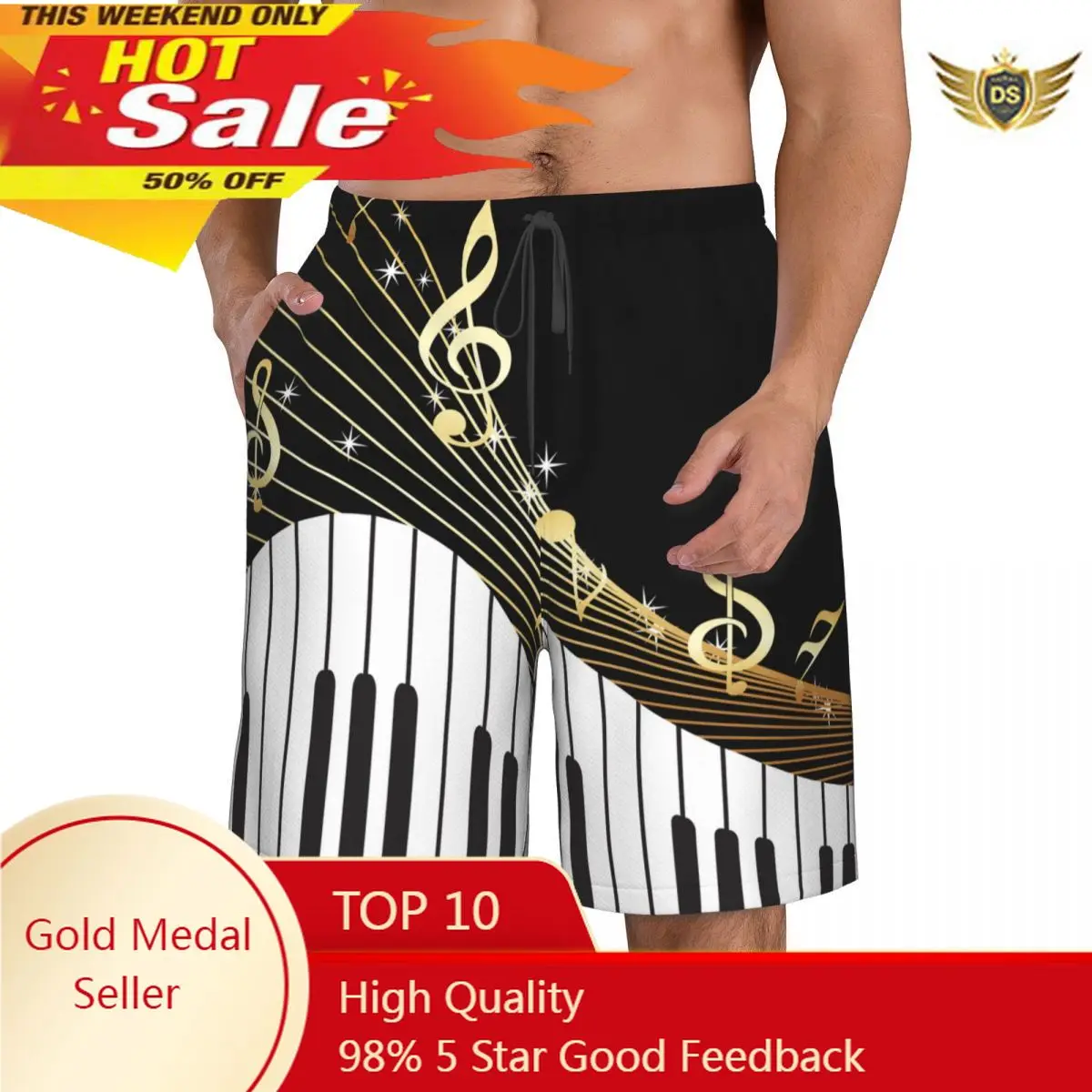 Men's Swim Shorts Summer Swimwear Man Swimsuit Trunks Beach Shorts Surf Board Male Clothing Pants Piano Keys Musical Notes