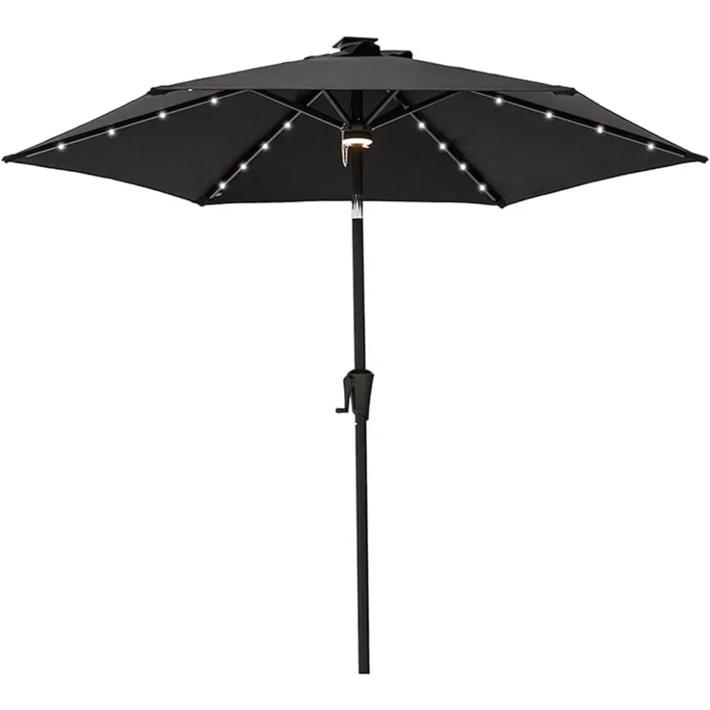 

7.5 Ft Outdoor Patio Market Umbrella With Solar LED Lights and Tilt Freight Free Beach Umbrellas for Garden and Terrace Tarp