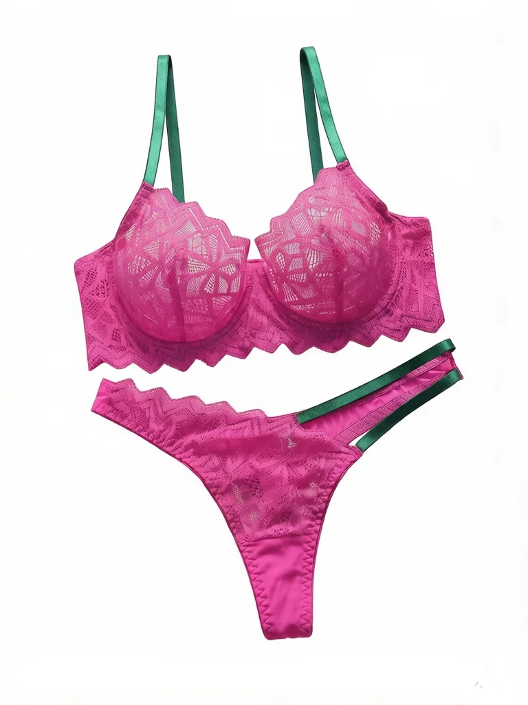 Sexy lingerieset voor dames met kanten borduursels, bloemenmotief, push-up bandjes en verstelbare transparante bh-set MR2687_voghion.com