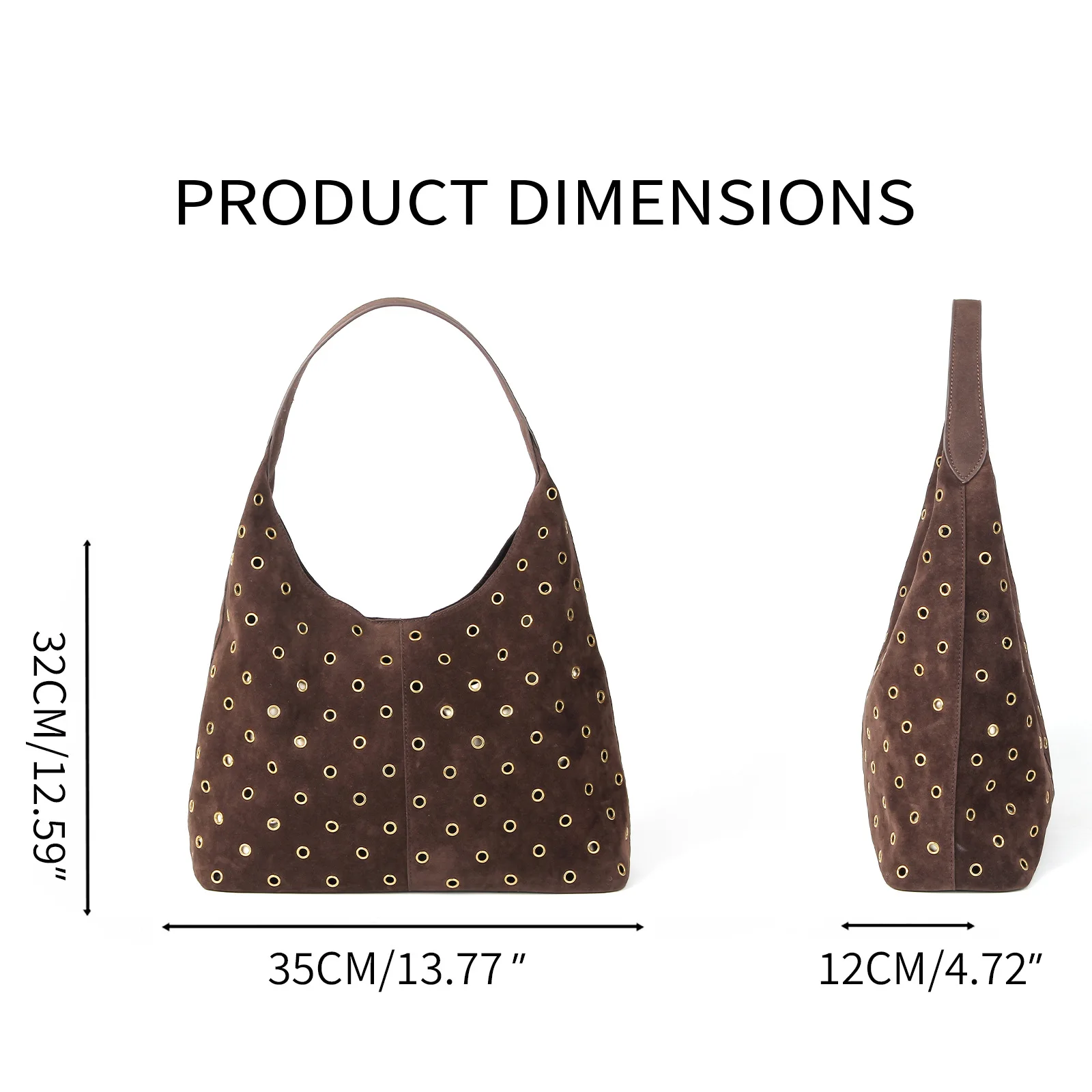 Luxury Hollow Rivet Tote Bag for Women Large Capacity Soft PU Leather Hobo Shoulder Bag Trendy Big Shopper Purse for Work