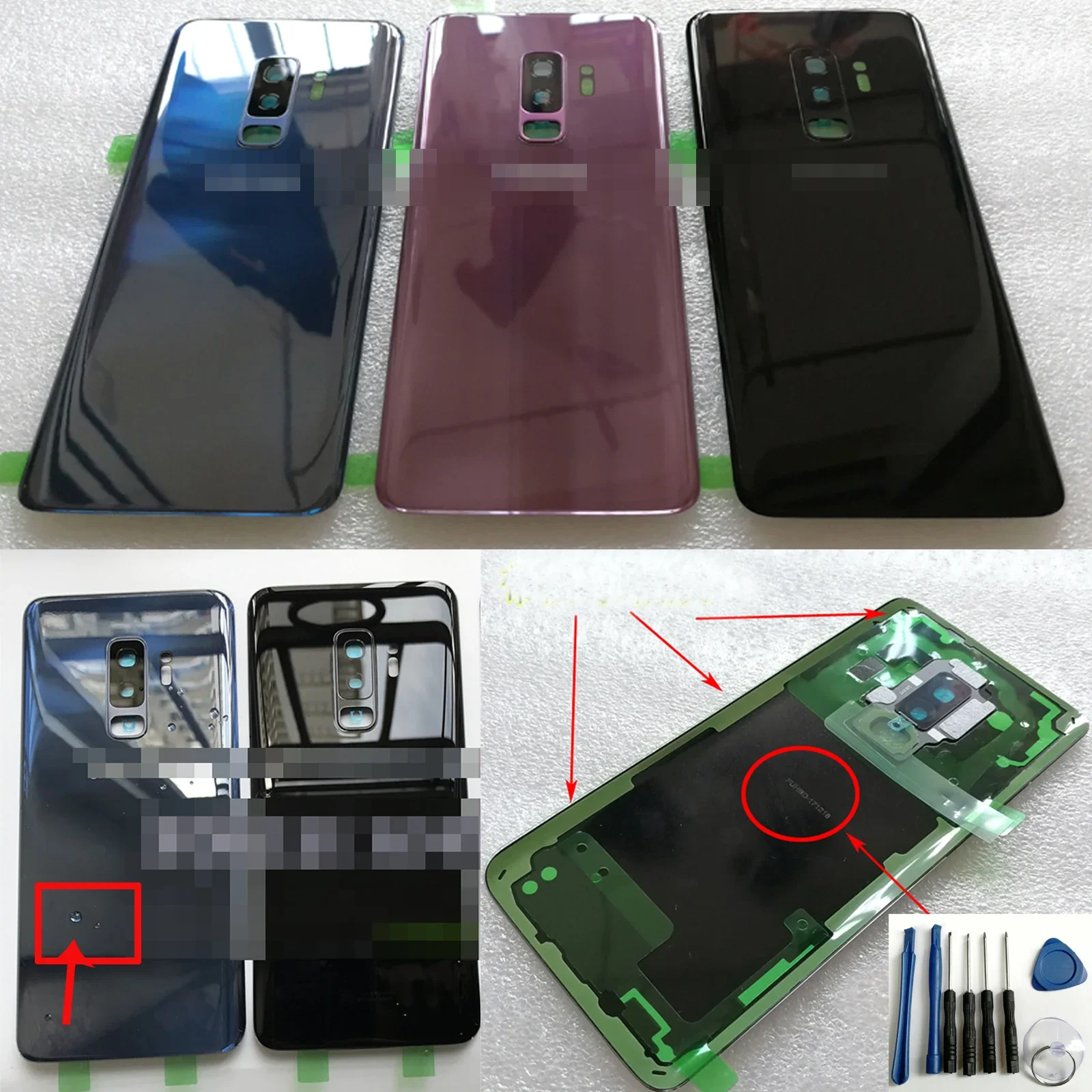 Dla Samsung S9 +/S9 Plus G965F G965U G965W szklana pokrywa baterii + nakrętka obiektywu