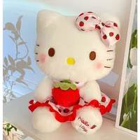MINISO 30/40/50cm Sanrio Cartoon HelloKitty Peluch Toy Anime Strawberry KT Doll Home Decor Animal Sitting Doll Bed Decoration 2