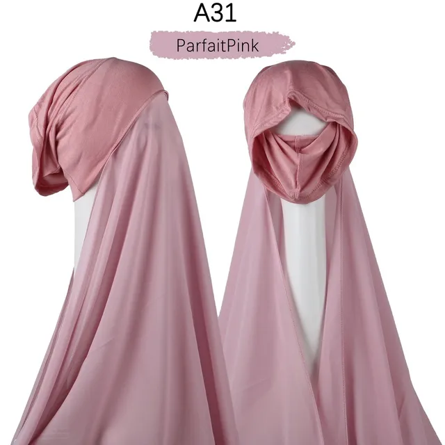 Muslim Women Heavy Chiffon Hijab Scarf With Bonnet  Instant Chiffon Hijabs Scarves With Caps Pinless Underscarf Headscarf A31