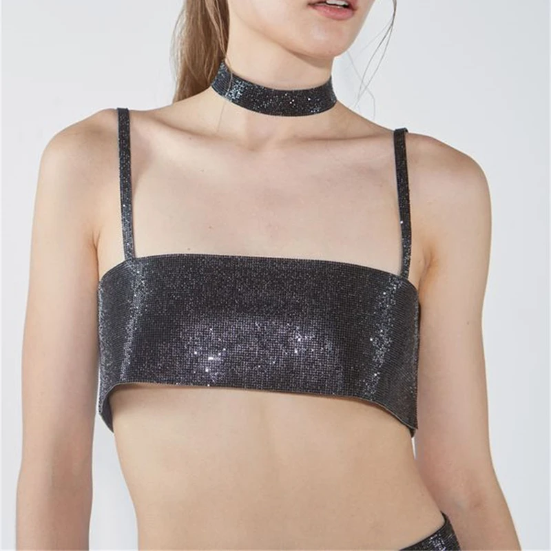 Sparkly Y2K Tops Women Summer Suspender Sleeveless Sexy Crop Top 2025 Femme Elegant Night Party Basic Cute Tops Tee