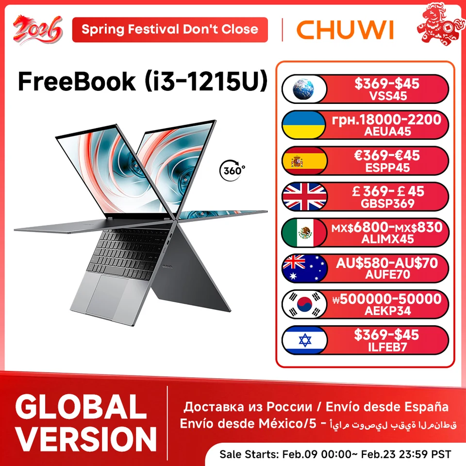 CHUWI FreeBook Laptop i3-1215U / N150 Processor 13.5