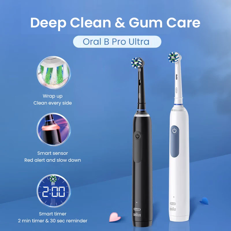 Oral B Electric Toothbrush Pro Ultra Deep Clean 4 Modes Smart Sensor Pressure Indicator Timer Adult Tooth Brush IPX7 Waterproof