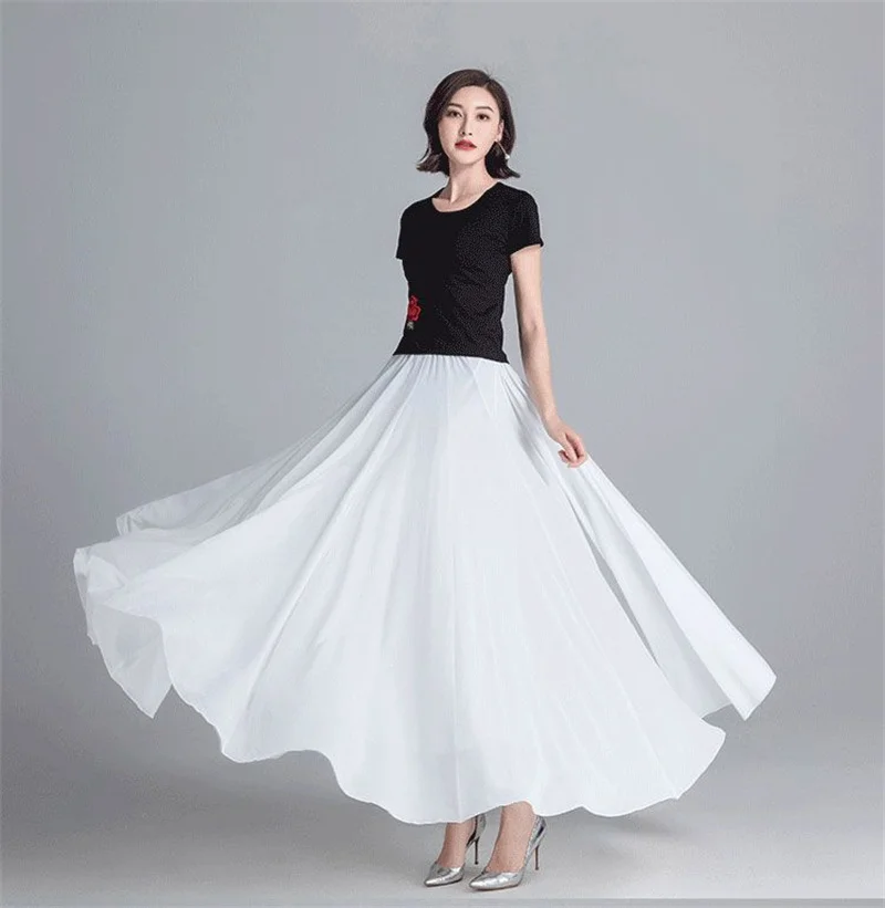 720 Degree Large Swing Dance Skirts Double-layer Chiffon Skirt Spring Summer Autumn High Waist Ethnic Style High-grade Skirts