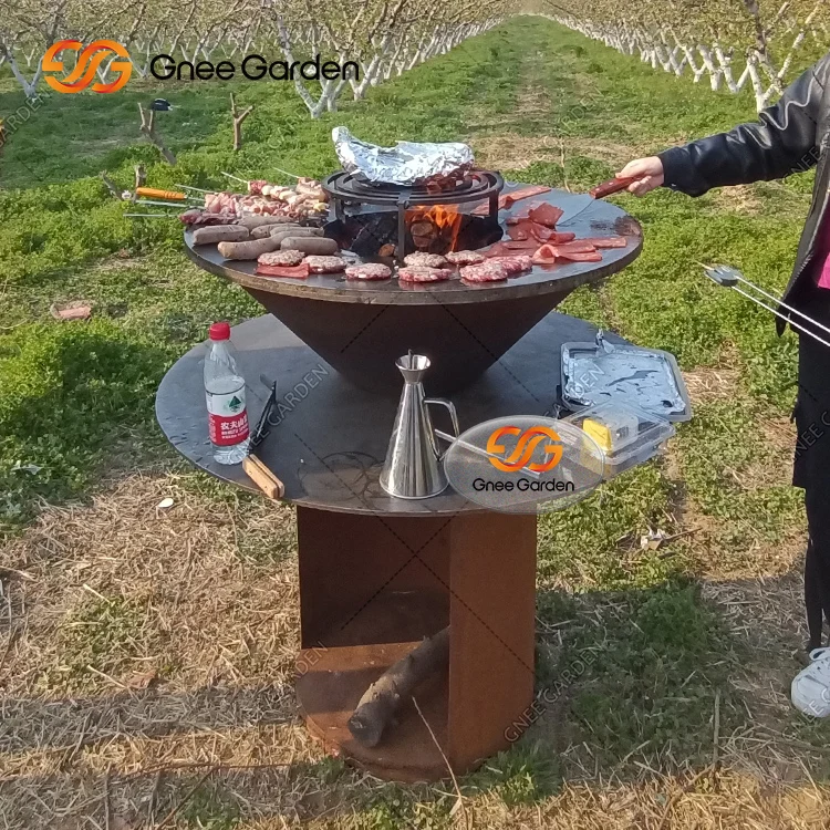 Barbecue In Acciaio Corten Da Campeggio All'Aperto Da Giardino Comodo Per Barbecue In Acciaio Corten