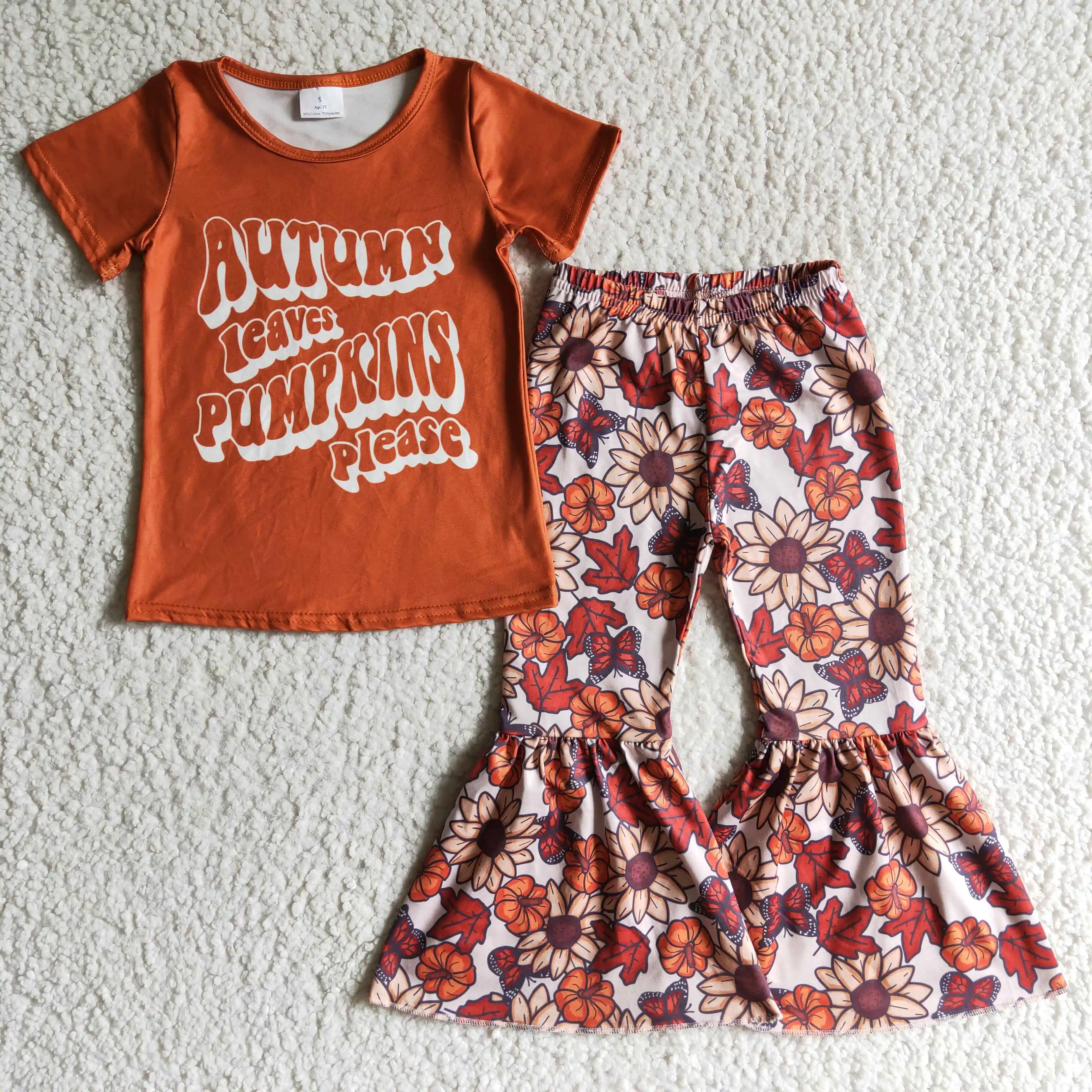 

GSPO0193 girl autumn pumpkin flowers short sleeve outfit
