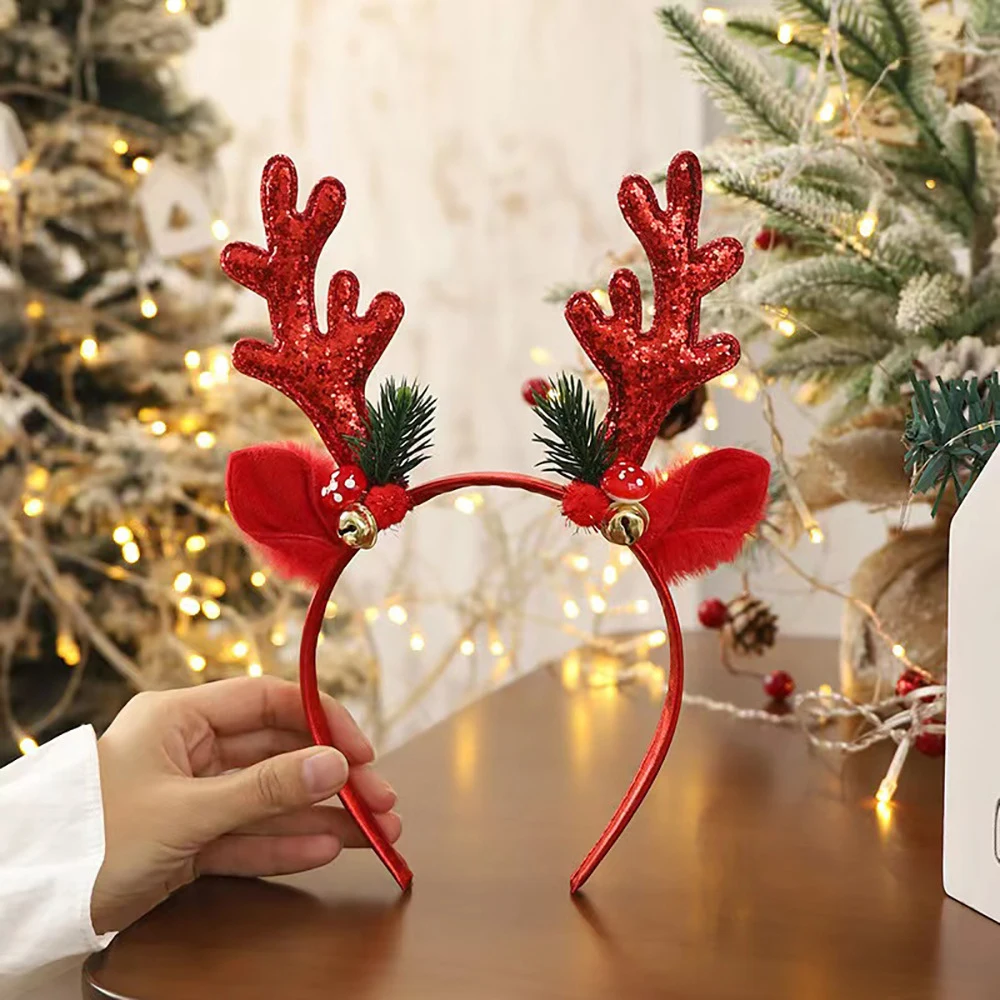 Christmas Headbands Sequins Reindeer Antlers Ears Hair Clips Women Girl Halloween Party Cosplay Headdress