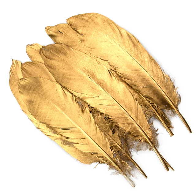 GOLD feathers-Metallic Gold Painted Goose Satinettes feathers for millinery  wedding party decor supplies/10-18cm long,100pcs/lot