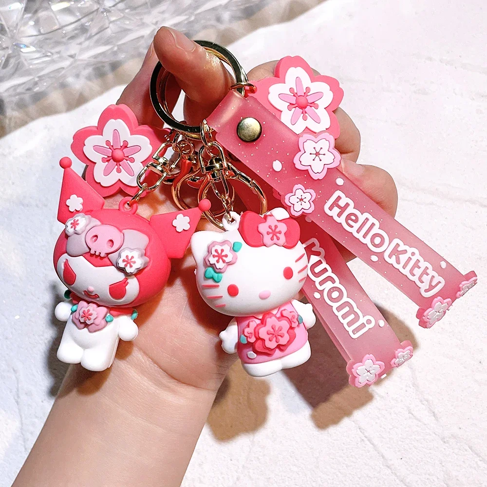 

Sanrio Cute Girl Keychain Bag Pendant Pink Kuromi Melody Cinnamoroll Car Key Sanrio Accessories Set Ring Backpack Holiday Gifts