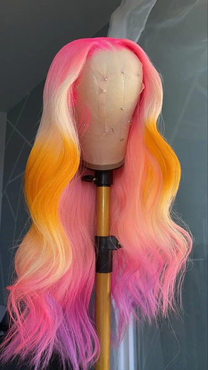 Ombre 613 Blonde Orange Pink Purple Body Wave HD Lace Front Human Hair Wigs Rainbow Color 13x4 Lace Frontal Wigs