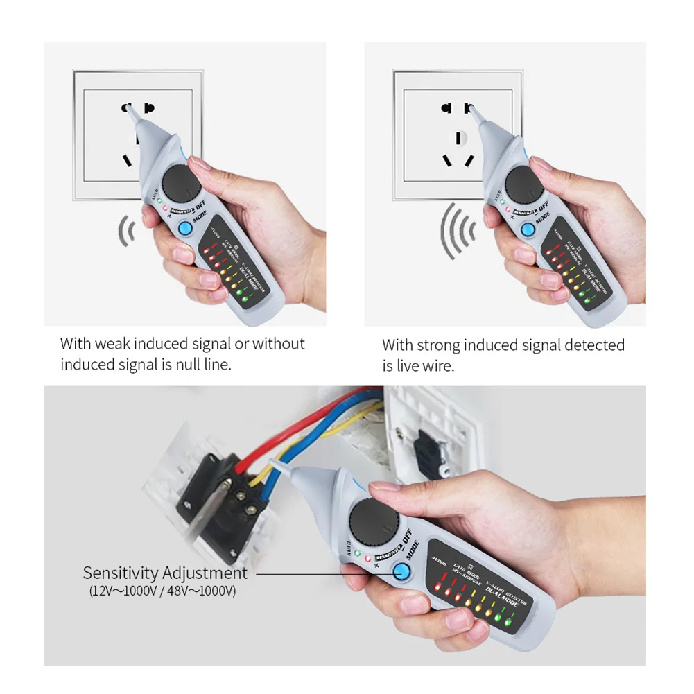AVD06 어두운 곳용 LED 손전등이 있는 비접촉식 전압 감지기 AC 12V1000V 5분 후 자동 종료