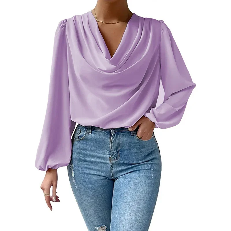 Jocoo Jolee Women Chiffon Long Sleeve Blouse Office Lady Shirt Summer Solid Color Female Tops Oversized Casual Loose Blouses