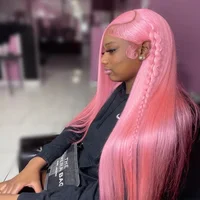 Perruque Lace Front Wig naturelle lisse rose, cheveux humains, couleur 613, 13x6 Hd, 36 pouces, pour femmes 2