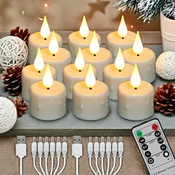 USB Rechargeable Flickering LED Tealight Candles with Timer and Remote - Perfect for Weddings, Birthdays, and Home Decor (12pcs)