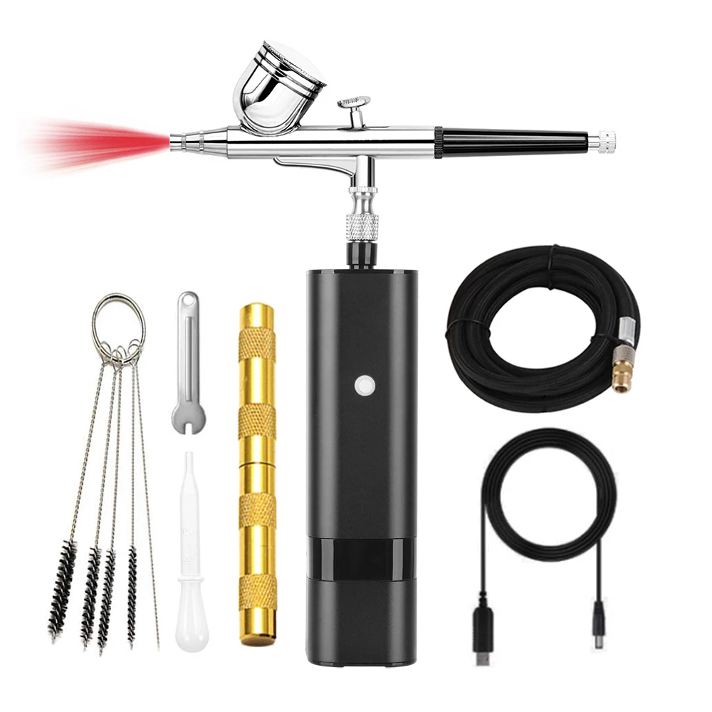 Airbrush Kit Mini-Compact Air Compressor Portable Dual-Action 7CC Capacity Cup Pen Makeup Tattoo Nail Art Face Coloring Paint