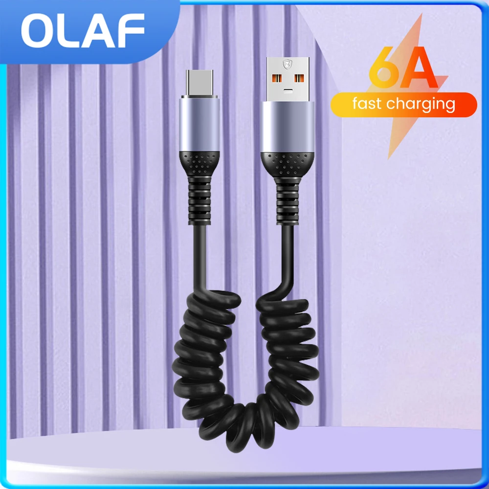 

25cm Cable USB A/C to Type C/Lightning Fast Charging Spring Extension Data Line For iPhone 15Pro Max Xiaomi Huawei Oneplus Phone