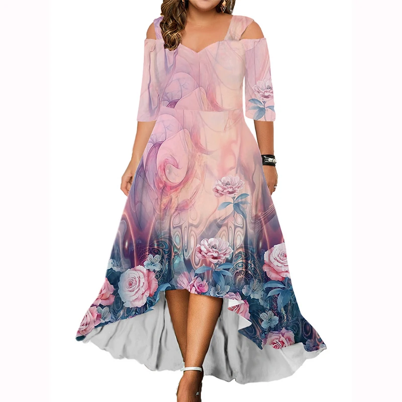 

Женское платье с открытыми плечами, коротким рукавом и V-образным вырезом