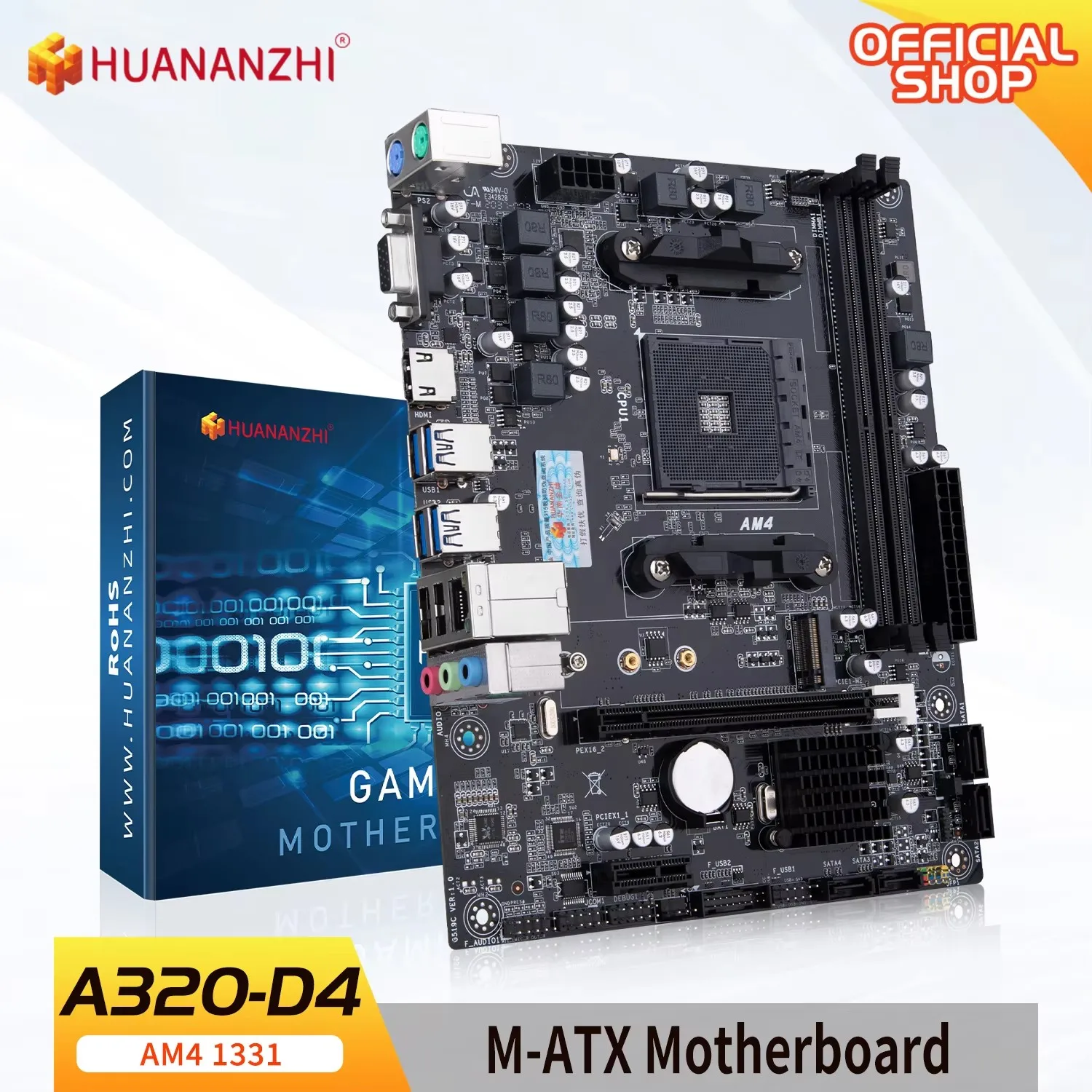 La placa base HUANZHI A320 AM4 es compatible con CPU AMD Socket AM4 Ryzen Series, placa base para juegos de doble canal M.2 NVMe DDR4.