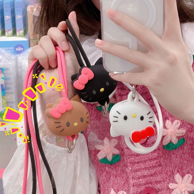 

Hello Kitty Sanrio Mobile Phone Case Lanyard Anime Figure Cinnamonroll Kuromi Cartoon Cute Silicone Elastic Anti-fall Pendant