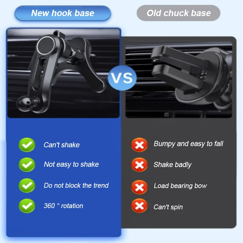 Black ABS Car Air Vent Phone Holder with Flexible Adjustment