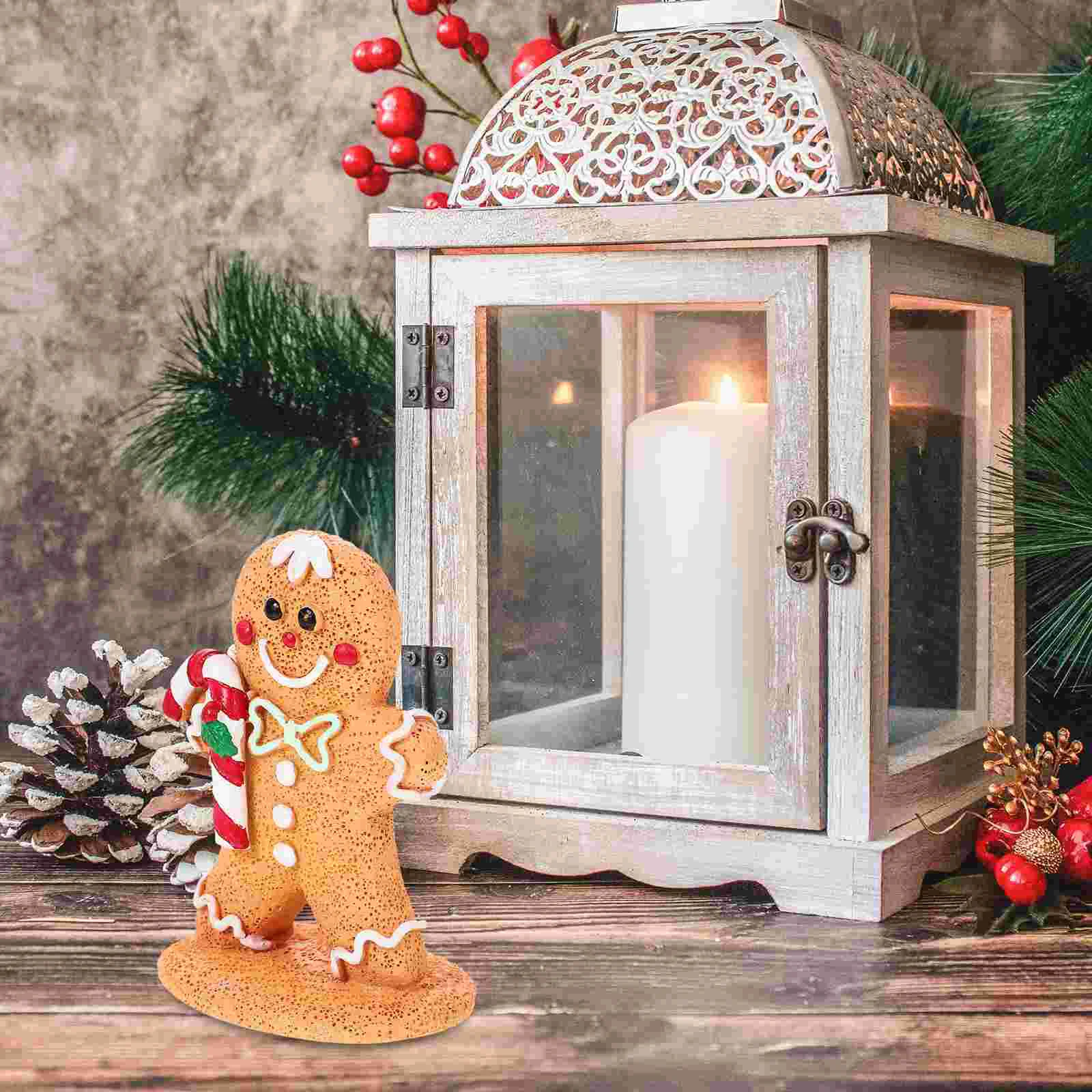 

Christmas Tabletop Decorations Resin Gingerbread Men Candy Cane Figurines Xmas Cartoon Gingerbread Display Statue