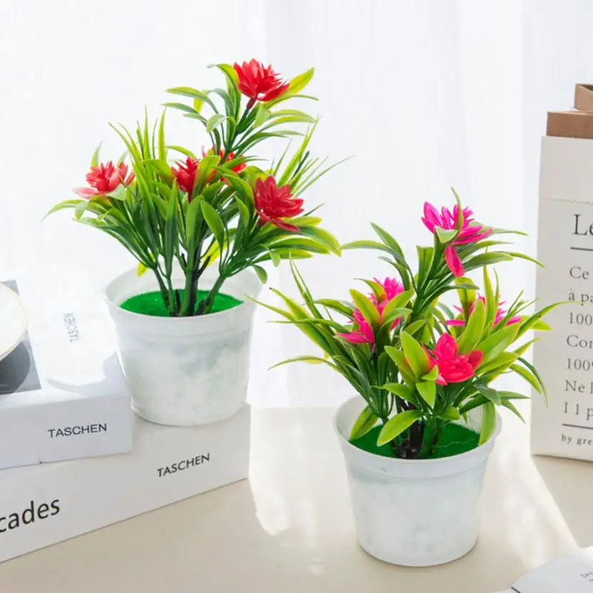 Artificial Flowers Bonsai Vase Home Decoration Mini Potted Festival Wedding Ornamental Flowerpots