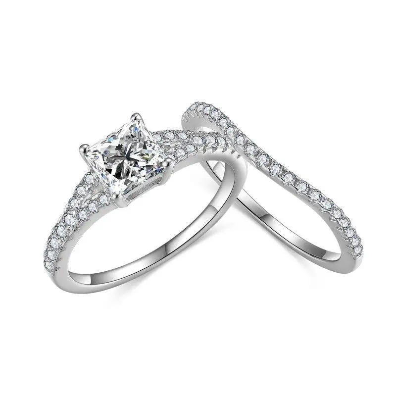 1 Ct Princess Cut All Moissanite Engagement Ring Set For Women 925 Sterling Silver Pave Wedding Bands 2