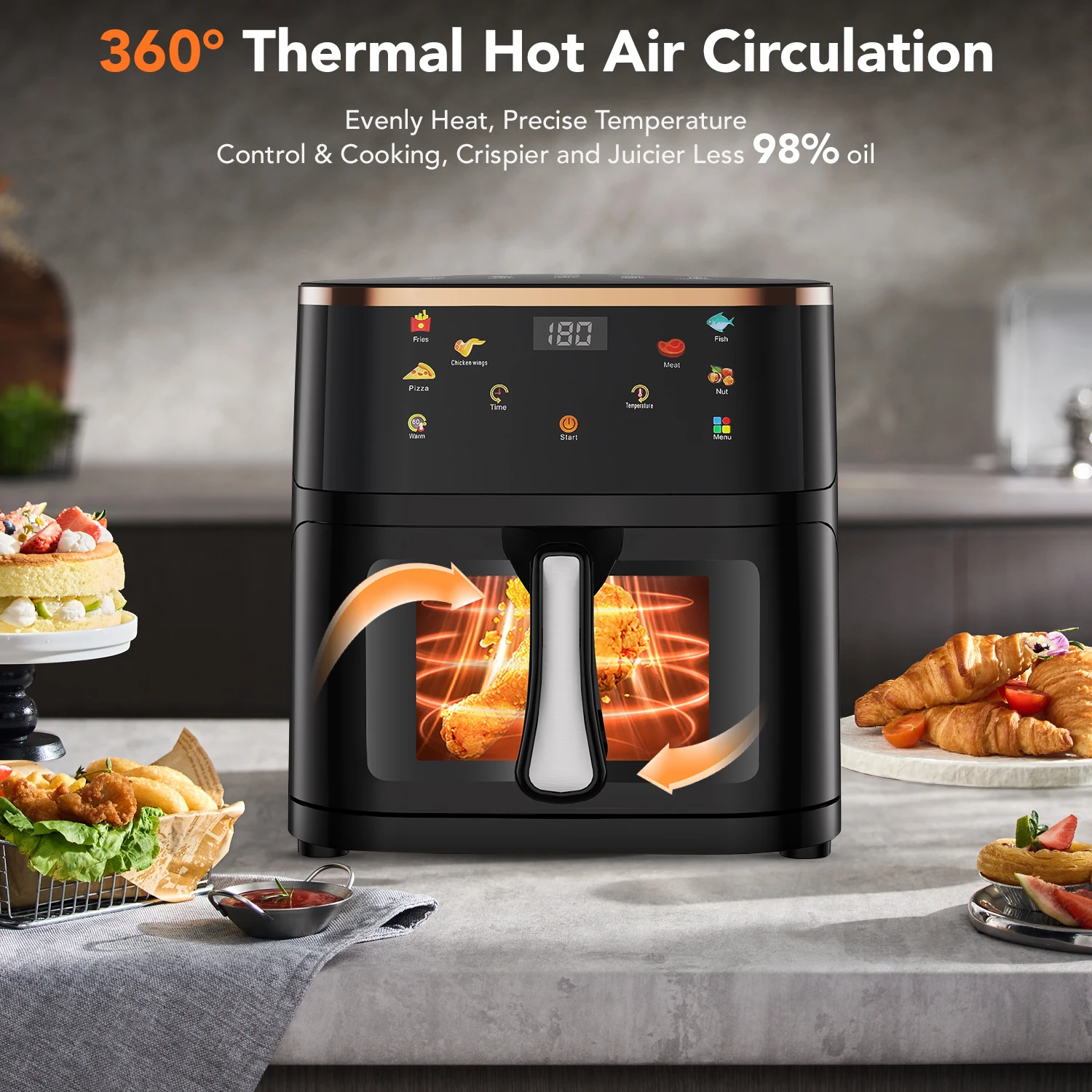Friteuse Airfryer OYAJIA Air 6L 8L 10L, avec fenêtre de cuisson visuelle, panier antiadhésif, minuterie de 60 minutes, lavable au lave-vaisselle S14a0cb1d941e4e36bd0255b5d8dfdcfdH