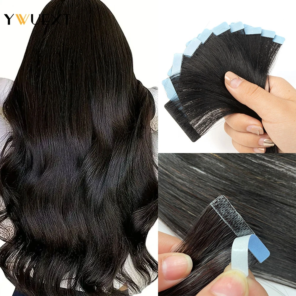 

YWUEXT Invisible PU Skin Weft Tape Hair Extensions 12" 16" 20" 22" Seamless Tape Human Hair For Salon Injection 10pcs/pack
