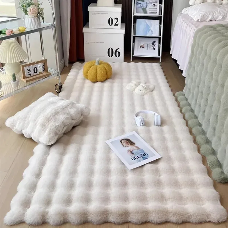 White Carpet for Living Room,Faux Rabbit Hair Plush Rug,bedroom Floor Fluffy Mat Anti-slip Home Decor Rugs Non Shedding Area Rug