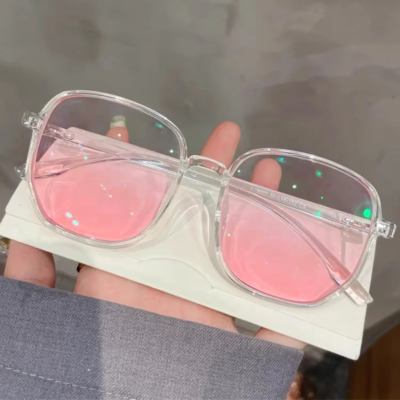 

Очки Y2K в форме румян, корейские очки большого размера, градиентные розовые солнцезащитные очки, женские очки с синей искусственной кожей, блокирующие очки