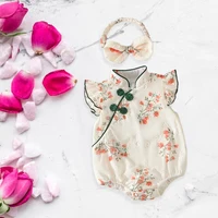 Toddler Girls Embroidered Floral Romper Set With Headband