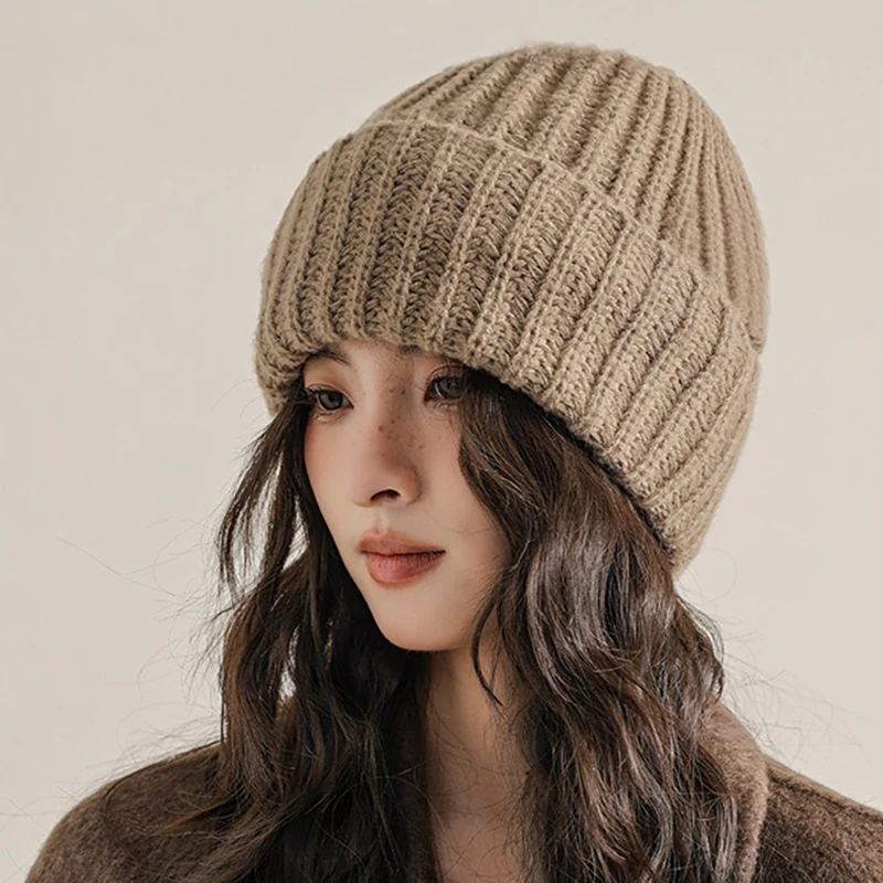 2 In 1 Mask Pullover Cap for Women Winter Warm Woolen Knit Headgear Bonnet Full Face Shield Balaclava Hat Hooded Beanies