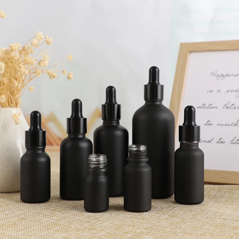 프로스트 블랙 스포이드 병, 에센셜 오일 병, 빈 화장품 용기, 유리 바이알, 5ml, 10ml, 15ml, 20ml, 30ml, 50ml, 100ml
