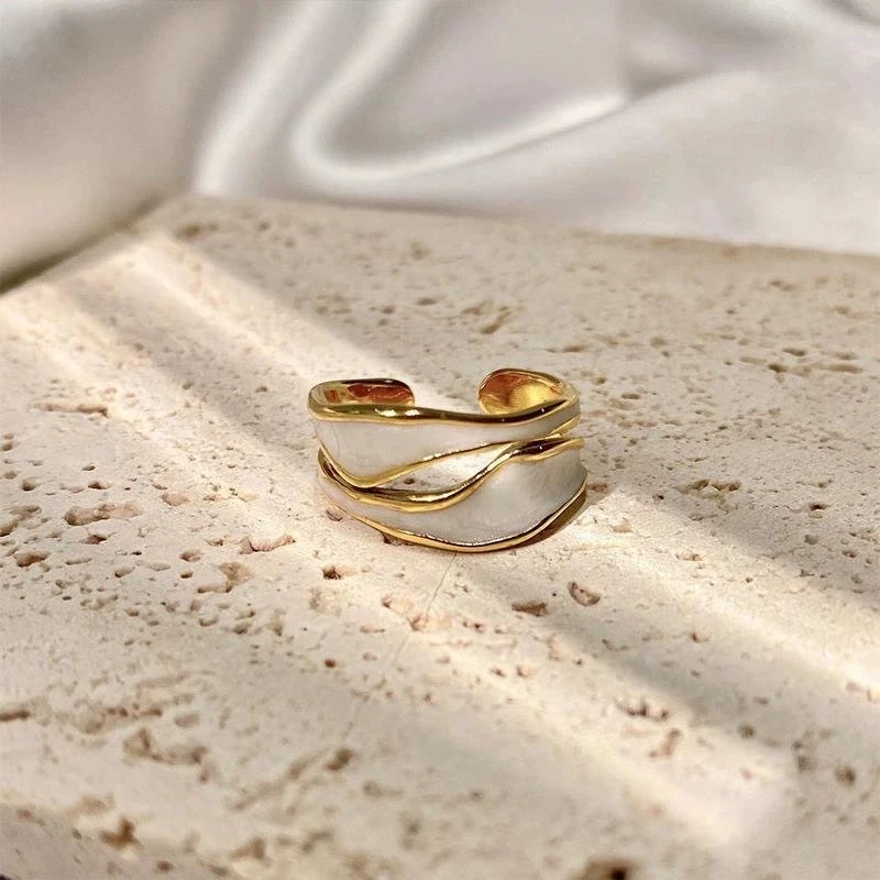 Vintage White Enamel Metal Irregular Shape Geometric Open Adjustable Ring for Women Girl Fashion Jewelry Birthday Gifts 5